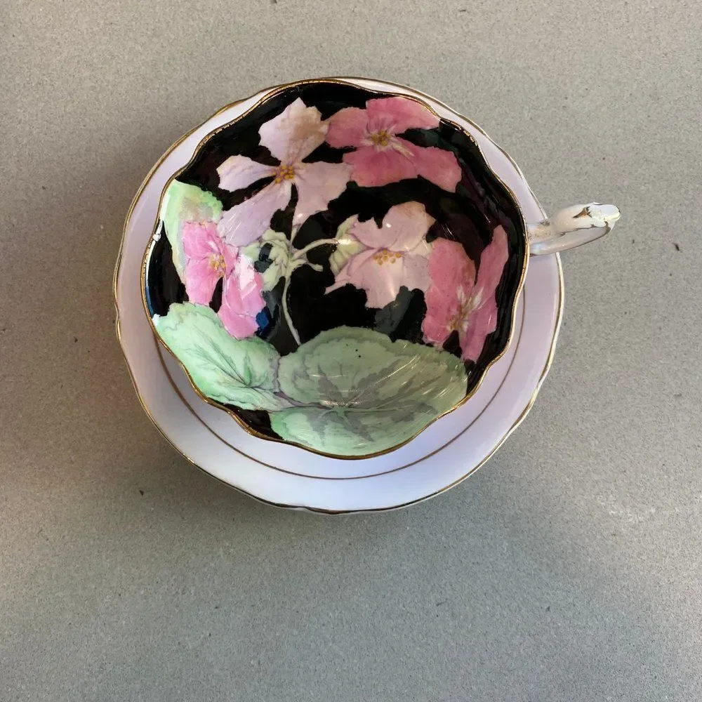 RARE Vintage Paragon Art Deco Floral Fine Bone China Teacup and Saucer, 1960